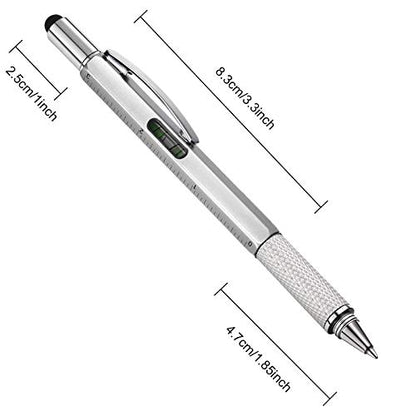 Zhanmai 8 Pcs 6 in 1 Multitool Pen Bulk Gift for Men Multi Tool Ballpoint Pen with Ruler Level Screwdriver Stylus Cool 20 Ink Refill Tool Gadget Birthday Christmas Stocking Stuffers (Black, Silver) - color: Silver, Black