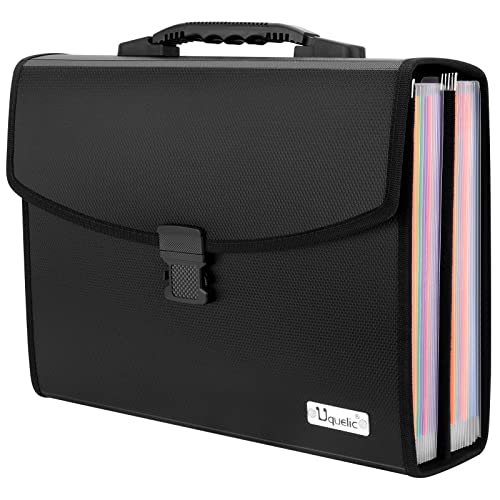 Uquelic 26 Pockets Expanding File Folder - Accordion Savor Document Organizer Folio Upgraded Durable Buckle, Base with Ergonomic Portable Handle/Large A4 Letter Size Expandable File Organizer - color: Multicolored