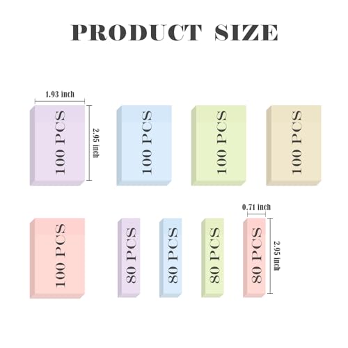 BAYTORY 6 Pads Pastel Sticky Notes, Small Self-Stick Note (3x2 & 3x0.7 in) | Index Tabs Easy to Post for School Office Notebook - size: 3x2 & 3x0.7 Inch