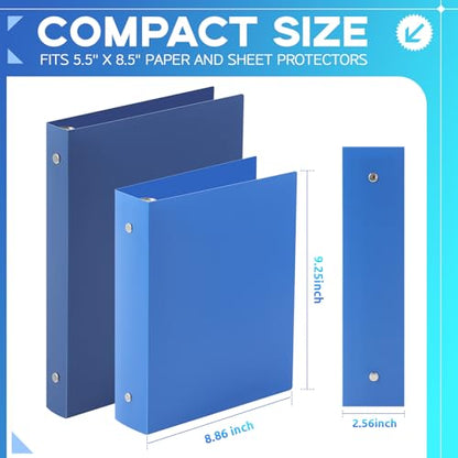 Henoyso 6 Pcs Plastic 2 Inch Mini 3 Ring Binders Fits 5.5" x 8.5" Paper, Holds(Capacity 375 Sheets), Flexible Three Round Rings Small Blue A5 Binders Bulk for School, Office Use, Photo Album - color: Blue, size: 2 Inch