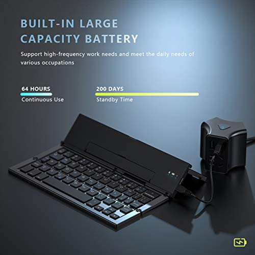 Geyes Foldable Bluetooth Keyboard, Wireless Tri-System Bluetooth Foldable Keyboard for Phones and Tablets(Black) - color: Black