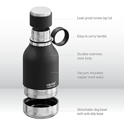 Asobu Buddy Bottle, a Stainless Steel Insulated Water Bottle with Removable Dog Water Bowl and Dog Food and Treat Storage (Midnight Marble, 37 Oz) - color: Black