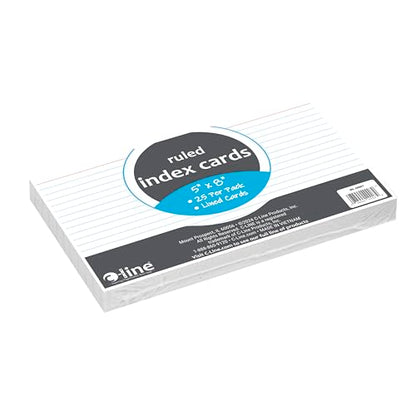 C-Line 5” x 8” Index Cards, White, Ruled, 25/PK (49907)