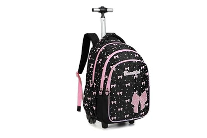 Women Large Rolling travel Backpack for kids, Wheeled Backpack with Adjustable Shoulder Straps, Nylon Book Bag 3pc Set (BOWKNOT BLACK) - color: Bowknot Black
