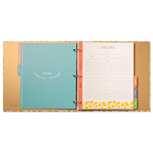 Jot & Mark 8.5"" x 11"" Sturdy 3 Ring Recipe Binder with Spill-Proof Clear | 50 Recipe Cards + 25 Sleeve Protectors + 5 Full-Page Sleeves + 6 Divider Tabs | 8.5x11 3-Ring - color: Lemon Twist, size: 8.5" x 11"