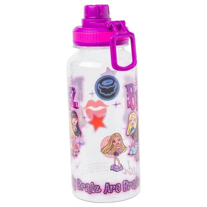 Silver Buffalo Bratz Airbrush Featuring Yasmin, Sasha, Jade, and Cloe Twist Spout Plastic Water Bottle with Stickers You Stick Yourself, 32 Ounces | Sasha, Jade and Cloe, Twist Spout, Sticker Set, You Stick Yourself, 0.95 Liters - color: Bratz