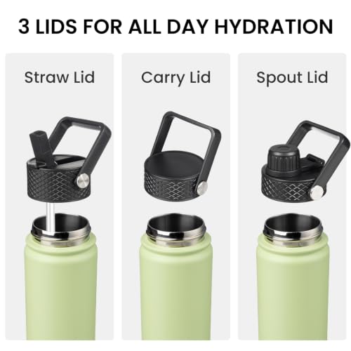 Konokyo 18 oz Insulated Stainless Steel Water Bottle with Straw Lid - color: Macaron Green, size: 18 Ounces