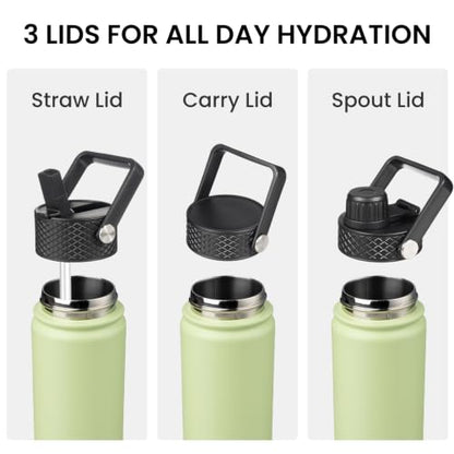 Konokyo 22 oz Insulated Stainless Steel Water Bottle with Straw Lid - color: Macaron Green, size: 22 Ounces