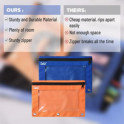 Mr. Pen- Pencil Pouch for 3 Ring Binder, 2 Pack, 10"x6.75", Smooth Zipper | Clear Window, Large Capacity Pencil Case with 3 Reinforced Grommets for School, Office, Supplies Storage | Clear Window, Large Capacity Pencil Case with 3 Reinforced Grommets for