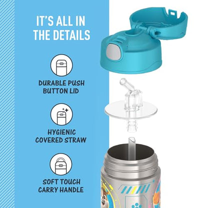 THERMOS FUNTAINER Water Bottle with Straw - 12 Ounce - Kids Stainless Steel Vacuum Insulated Water Bottle with Lid, Paw Patrol Blue - color: Paw Patrol Blue