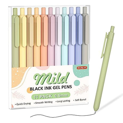 Shuttle Art Retractable Mild Gel Ink Pens - 11 Pack Black Fine Point Pens for Journaling, Taking Notes, School & Office - color: 11 Black Ink