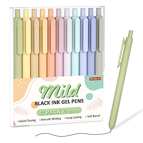 Shuttle Art Retractable Mild Gel Ink Pens - 11 Pack Black Fine Point Pens for Journaling, Taking Notes, School & Office - color: 11 Black Ink