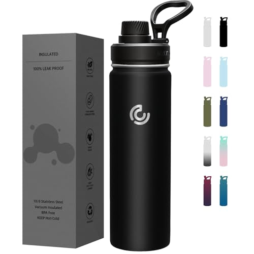 Sports Water Bottle 22oz, Insulated Water Bottle with Handle,Stainless Steel,Simple Modern,Suitable for Travel, School, Boy, Girl(Black) - color: Black, size: 22 Ounces