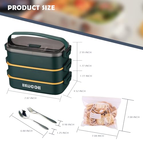 Bento Box Adult Lunch Box (74 Oz Large Capacity), Reusable, Leak-Proof, Including Lunch Bag, Fork And Spoon, 3 Dividers, Suitable For Work, Picnic, Dishwasher And Microwave Safe.(Green) - color: Green