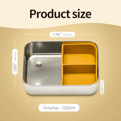 Stainless Steel Bento Box for Kids Adults, Toddler Lunch Box Containers with Silicone Lid,Removable 3 Compartment Design,Leakproof Snack Container, BPA Free, Dishwasher Safe-(1200ml,Dark Green) - color: Dark Green