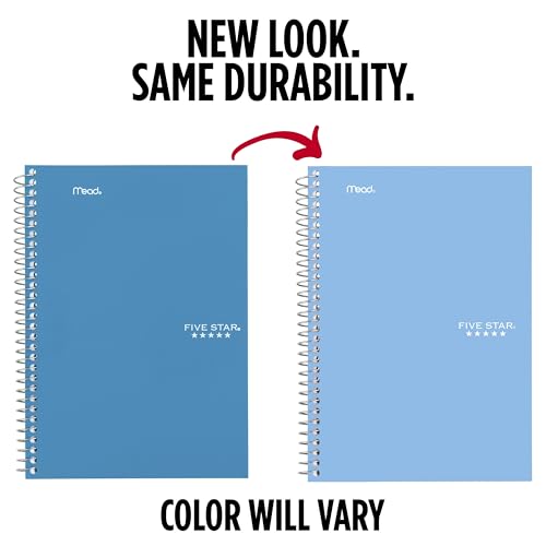 Five Star Spiral Notebook, 2 Subject, College Ruled Paper, 6" x 9.5", 80 Sheets, Blue (840029CG1) - color: Blue, size: Pack of 1