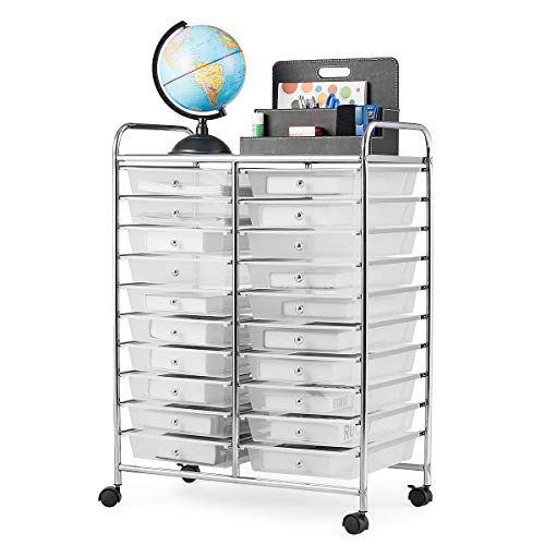 Giantex Storage Drawer Carts, 20-Drawer Organizer, Utility Cart on Wheels, Semi-Transparent Multipurpose Cart for Home Office School Supplies Tools Scrapbook Paper - color: Clear, size: 25” x 15” x 35”(20 Drawers)