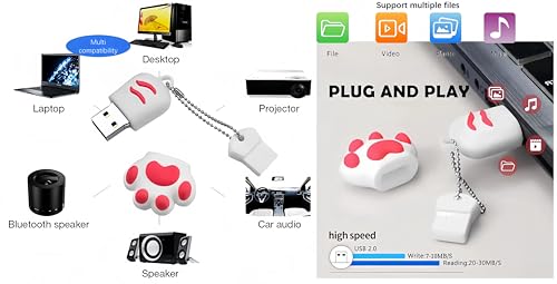 64GB USB 2.0 Flash Drive Cartoon Novelty Lovely Cat Paw Memory Stick Silicone Rubber Ainmal Pendrive White - color: Catpaw-white, size: 64GB 2.0