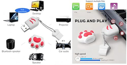 64GB USB 2.0 Flash Drive Cartoon Novelty Lovely Cat Paw Memory Stick Silicone Rubber Ainmal Pendrive White - color: Catpaw-white, size: 64GB 2.0