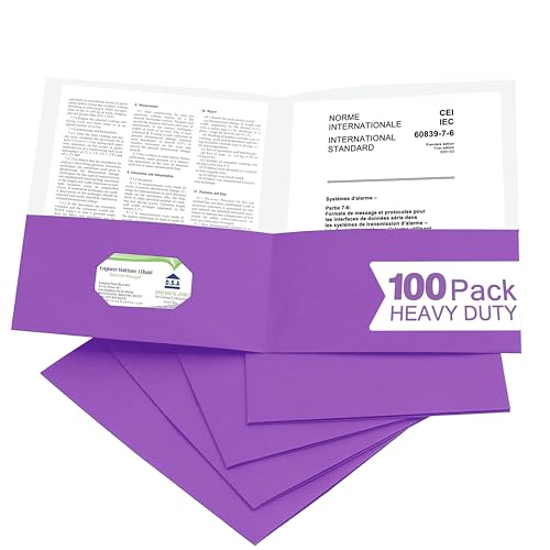 Zzrywuty 100 Packs Paper Purple Folders with Pockets for Students,Businessmen and Office Workers,Letter Size,Two Pocket Folders with Card Slot for Office,Business,School Supplies - color: 100pcs-purple