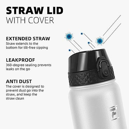 Fanhaw 20 Oz Kids Insulated Stainless Steel Water Bottle with Straw Lid, Leakproof & Anti-Dust Everyday Use Bottle for School, Women & Men, Back to School Essentials (White Black) - color: White Black, style: 20 Ounces
