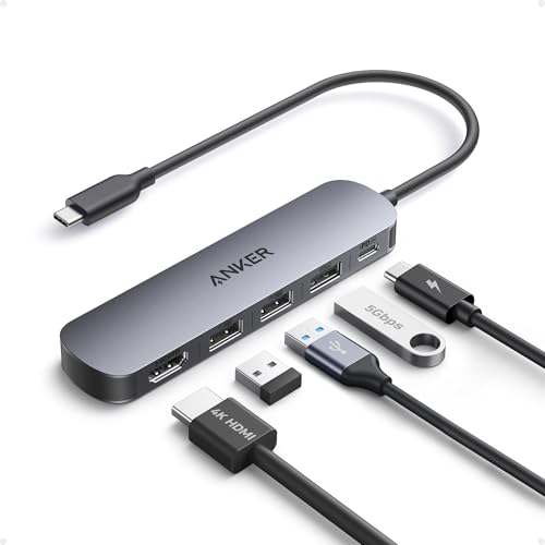 Anker USB C Hub 5-in-1 USB Hub for Laptops, 4K HDMI USB-C Multiport Adapter | 90W Max Power Delivery, 3 USB A Data Ports USB C Dongle, Compact for MacBook, Dell, and More (Charger Not Included)