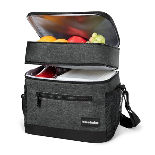 Tirrinia Large Insulated Lunch Bag for Men and Women, Adult Double-Layer Leakproof Reusable Grocery Bag, Office, Travel, Work Lunch Cooler Tote - color: Black, size: Large - 17L