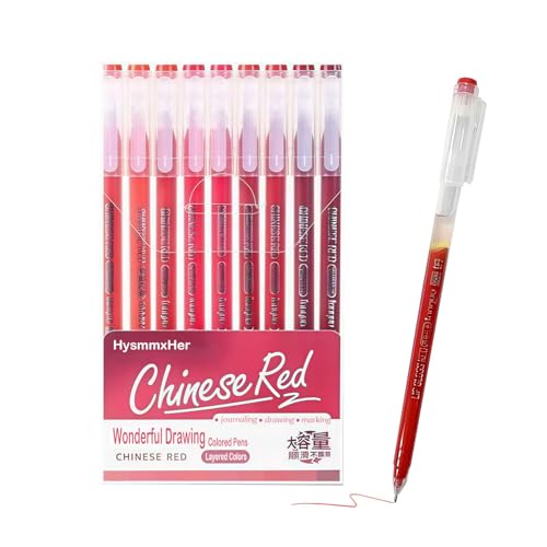 9 Colored Gel Pens Set, 0.6mm Fine Point for Black Paper & White Paper, Pens for Journaling, Adult Coloring Books, Bible, Drawing, Note Taking, Art & Journaling Supplies（China Red） - color: China Red