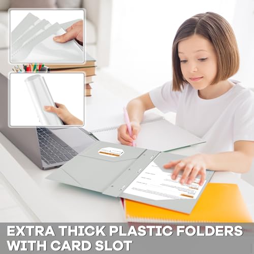 Henoyso 48 Pcs Plastic Folder with Clear Front Pocket and 3 Prongs Heavy Duty Plastic Folders with Card Slot Pocket Folders with Prongs for School Office Home(Grey，White) - color: Grey，white