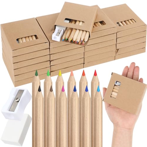 Sinload 12 Set Mini Colored Pencil Bulk for Kid 3.5in Colored Pencils for Coloring Drawing Bulk for Student Teacher 12 Color with Sharpener Eraser Back to School Classroom Party Favors Gifts