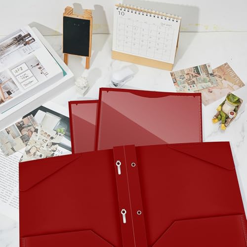 Henoyso 18 Pcs Plastic Folder with Clear Front Pocket and 3 Prong Plastic Folders with Card Slot Pocket Folders with Prongs for School Office (Burgundy) - color: Burgundy
