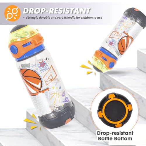 Kids Water Bottle with Straw/Lanyard for School Kids Girls Boys, 22oz BPA Free Child Drinking Water Bottle One-Click-Open Leak-Proof Locking Flip Lid for School Sport Travel - color: H12. Basketball