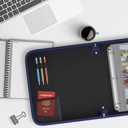 Fireproof 3 Ring Binder with Zipper, 1.5 Inch D Rings Hold up 375 Sheets of 8.5" x 11" (A4), Compatible with Clear Page Protectors, Built-in net and Pen Holder (1 Pcs, Blue, 1.5") - color: Blue, size: 1.5", style: 1 Pcs