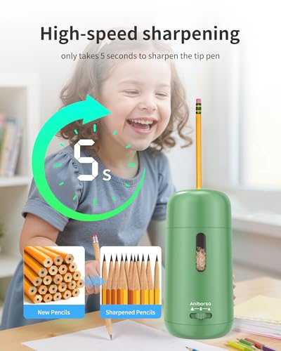 Automatic Electric Pencil Sharpener - Auto Feed, Auto Stop & Auto Eject, Rechargeable for Classroom, Home, School, Office, Green - color: Green