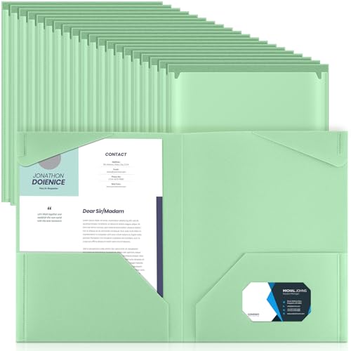 Henoyso 60 Pack Plastic Folders with Clear Front Pockets Bulk Heavy Duty File Folders with 2 Pockets and Card Slot for Student Teacher Back to School Supplies Office Presentation (Light Green) - color: Light Green