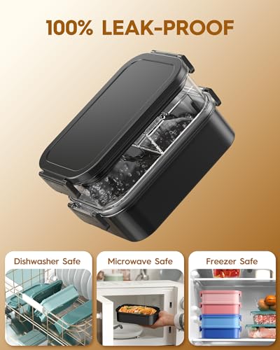 KEMETHY Adults Bento Lunch Box Set with Thermo Bag, 74oz Stackable Leak-proof 3-tiers Bento Box, Built-in Utensil and Sauce Container for Work, School, Dining Out (Black) - color: Elegant Black