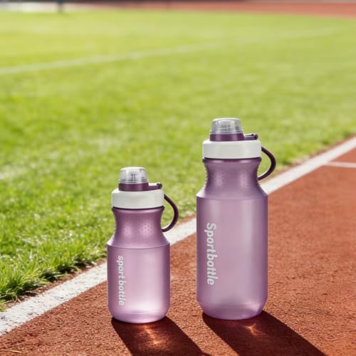 2 PCS Set Small Plastic Water Bottles, Sports Water Bottles with Leak-Proof Lid, Lightweight Reusable Water Bottles for Running,Gym, School, Travel, BPA Free,Leak Proof (Purple(13oz+20oz) - color: Purple(13oz+20oz）