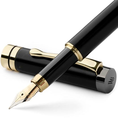Wordsworth & Black Fountain Pen Set, Luxury Bamboo Wood - Fine Nib, Gift Case; Includes 6 Ink Cartridges, Ink Refill Converter -Journaling, Calligraphy; Drawing, Smooth Writing [Black Wood] | Black Wood, Gift for Men Women, German Iridium 18K Gilded, Call