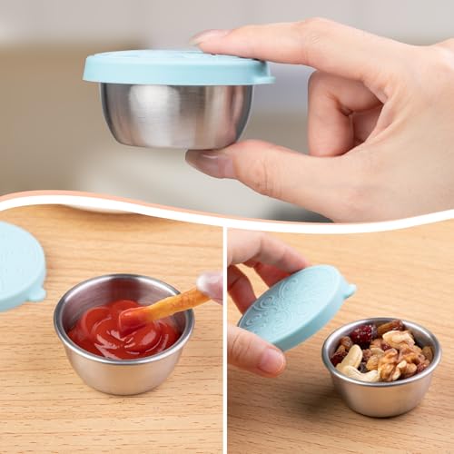 MICEBAY 8-Pack Salad Dressing Container To Go, 2-oz Silicone Small Condiment Squeeze Bottles and 1.6 oz Stainless Steel Sauce Containers Cups, Leakproof Condiment Containers with Lids for Lunch Box - color: Candies, size: 2-oz