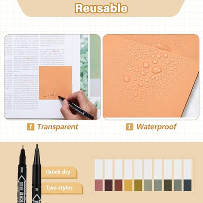 Jutom 39 Pcs Aesthetic Book Annotation Kit Highlighter with Case Bag Gel Pen Transparent Sticky Note Taking Bible Supplies(Khaki,Cute Style) - color: Khaki, style: Cute Style