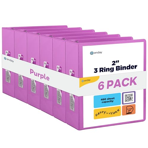 Enday 2 inch 3 Ring Binder (6 Pack - Purple) Binder 2 inch with Clear View Cover and 2 Inside Pocket - for Letter Size 8.5 x 11'' Paper, Ideal for School Supplies, Office, and Home - color: Purple, size: 2-Inch