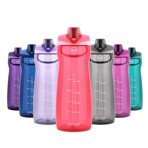 Pogo 64oz Plastic Water Bottle with Leak-Proof Chug Lid and Carry Handle, Reusable, BPA Free, Capacity Markings, Dishwasher Safe, Perfect for Travel, School, Outdoors, and Gym, Pink - color: Pink, size: 64 Ounces
