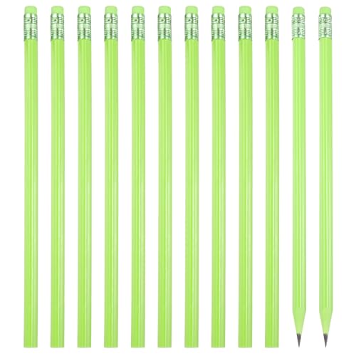 PATIKIL Round Pencils, 12 Pcs Triangle HB Graphite Pencil Wooden Pencils with Eraser for Classroom Office Writing Drawing Supplies, Dark Green - color: Grass Green
