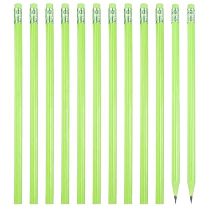 PATIKIL Round Pencils, 12 Pcs Triangle HB Graphite Pencil Wooden Pencils with Eraser for Classroom Office Writing Drawing Supplies, Dark Green - color: Grass Green