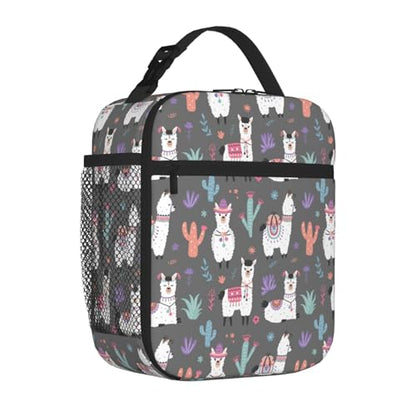 Cartoon Llama Alpaca Leakproof Lunch Bag Large Capacity Lunchbox Insulated Reusable Lunch Tote Bags Cooler Lunch Container For Work/Office/Picnic/Travel - color: Cartoon Llama Alpaca