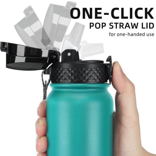 Fanhaw 20 Oz Kids Insulated Stainless Steel Water Bottle with Straw Lid, Leakproof & Anti-Dust Everyday Use Bottle for School, Women & Men, Back to School Essentials (Green Blue) - color: Green Blue, style: 20 Ounces