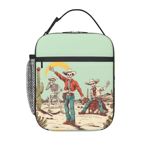 Retro Cactus Skull Lunch Box,Western Desert Gothic Skeleton Insulated Bag for Student,Goth Vintage Reusable Thermal Insulation Cooler Tote Bags for School Work Picnic Camping Outdoor,Gifts - color: Skeleton