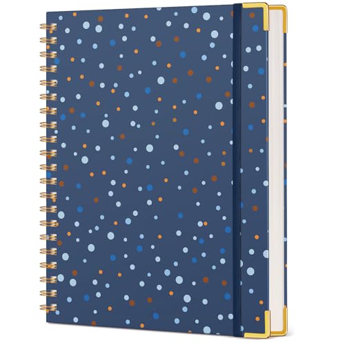 Cute Spiral Notebook Journal for Women, 200 Pages Lined Notebooks 8.5” x 11”, A4 Large Hardcover Spiral Journals with 100 GSM Thick Paper, College Ruled Notebook for Writing Work School, Navy Dots - color: Navy Dots, size: Lined