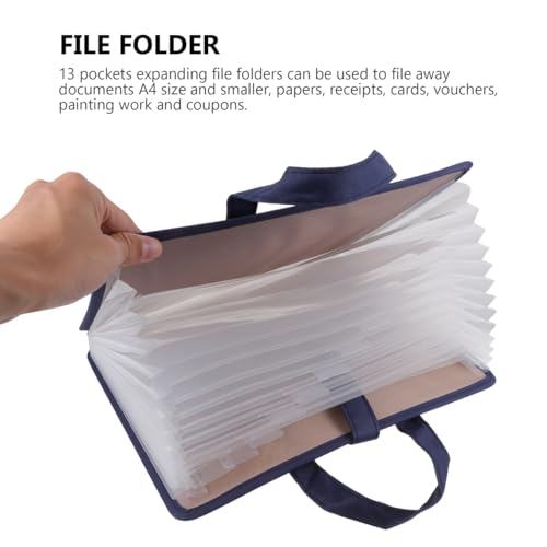 TEHAUX File Folder with Handle 13-Pocket Expanding File Organizer Waterproof Oxford Document Storage Bag for A4 Papers Receipts Cards Vouchers Home Office School Travel