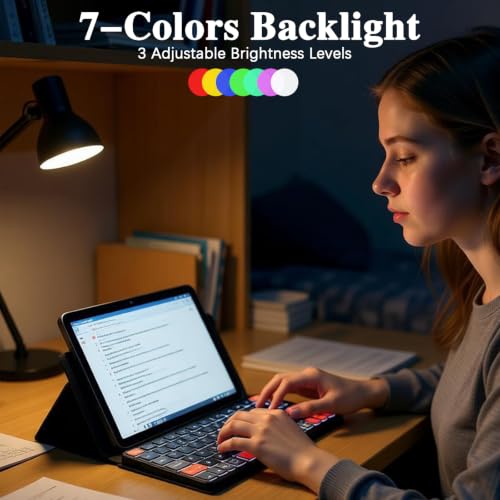 Foldable Keyboard with 7-Color Backlit & Any-Angle Stand | Portable Wireless Keyboard for Windows, iOS & Android,Compact Travel Bluetooth Keyboard for iPad/Phones/Z Fold/Galaxy Tab